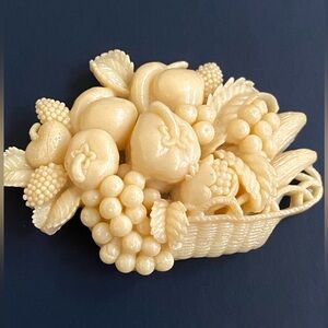 Vintage celluloid fruit basket brooch